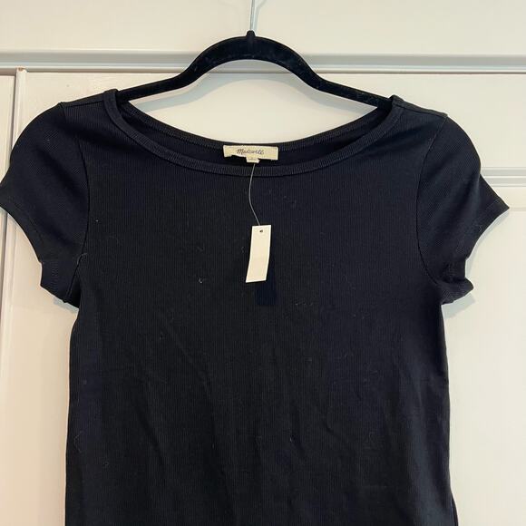 NWT Madewell Women's Black Ribbed Basic‎ Black Tee Cap Sleeve Size S - Picture 3 of 8